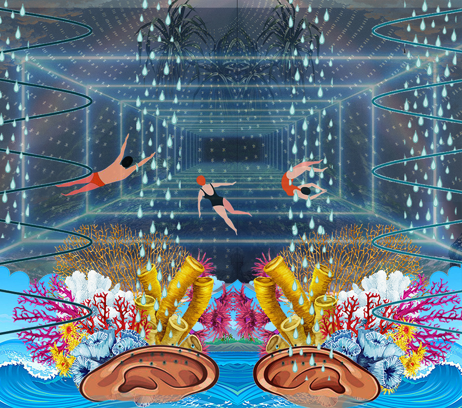 artwork of people in water