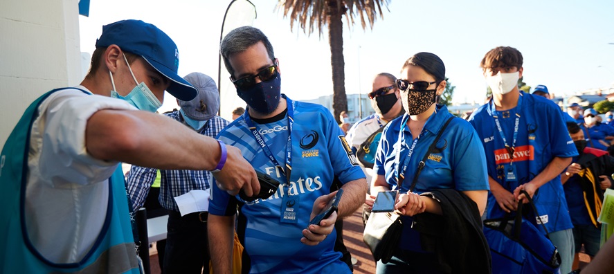 Western Force fans getting ticket scanned at entry