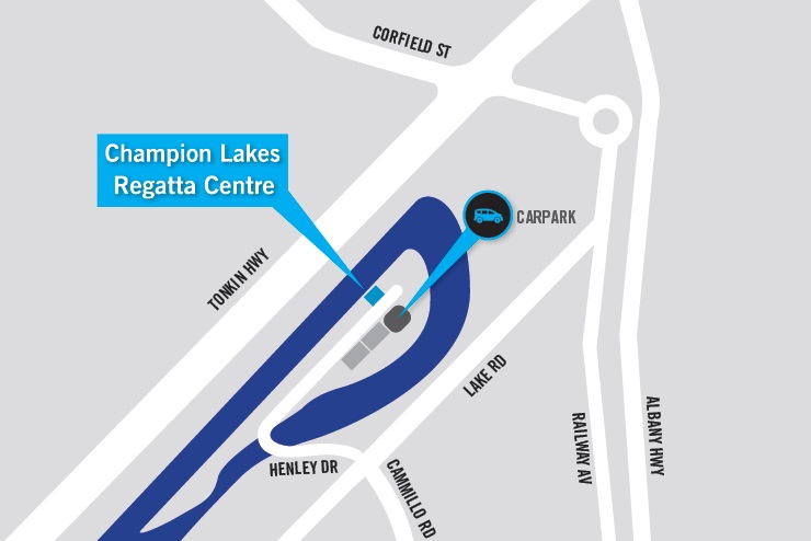 Champion Lakes Regatta Centre direction map outline
