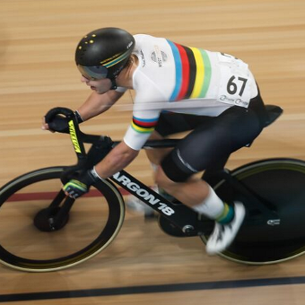 A photo of a rider competing in the Westral Wheelrace at the Speeddome in Middle Swan, Perth