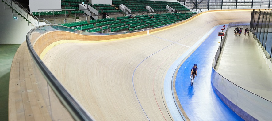 A photo of a cyclist riding along the cycle track at the Speeddome in Middle Swan, Perth