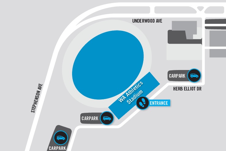 WA Athletics Centre direction map outline
